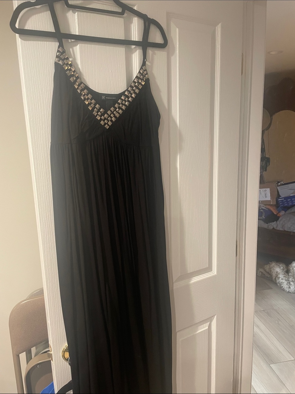 INC International Concepts Black Maxi Dress with Studded V-Neck XL
